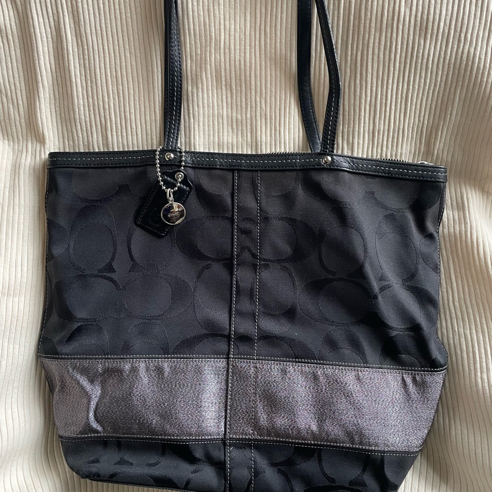 Coach Vintage Black w Metallic Silver Band Tote